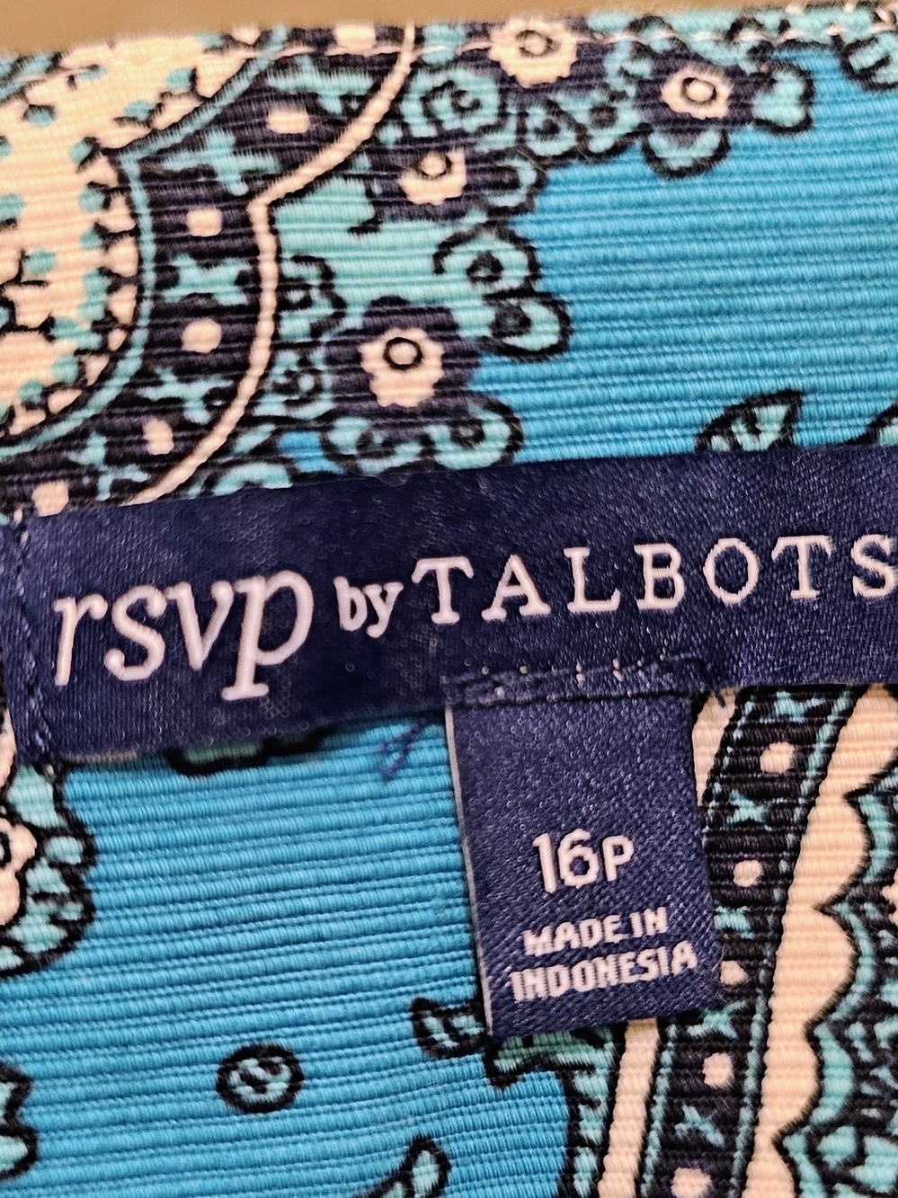 RSVP by Talbots Paisley Sleeveless Top 16P Blue White Event Party Coastal - Picture 7 of 7